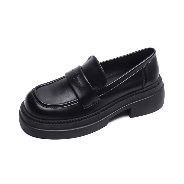 Platform Loafers Women's Retro Maillard British Style Small Leather Shoes Black Soft-soled Single Shoes_vogvips.com