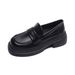Platform Loafers Women's Retro Maillard British Style Small Leather Shoes Black Soft-soled Single Shoes_vogvips.com