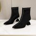 Women's High Heeled Ankle Boots Suede Pointed Toe Comfortable Casual Fashion Autumn New French Style Sexy Over-the-Ankle Rubber Sole Black_vogvips.com