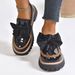 Spring And Autumn Loafers For Women, Large Size Bowknot British Style Leather, Chunky Heel Thick Sole Retro Single_vogvips.com