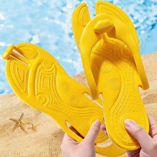 Disposable Travel Portable Folding Slippers Soft And Comfortable Eva Hotel Travel Herringbone Summer Non-slip Yellow Flip-Flops_vogvips.com