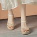 Wedge Heel Sandals Women's One-word Sandals Wear Thick-soled Rhinestones With Skirts, Beach High Heels_vogvips.com