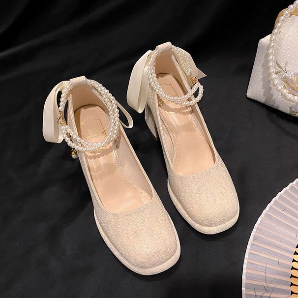 French Platform Waterproof Table Small Mary Jane Single Shoes Women's Bridal Shoes Wedding Shoes Bridesmaid High Heels Spring And Autumn_vogvips.com