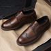 Euro Step Straight British Style Business Formal Derby Genuine Leather Men's Brogue Carved Casual Handmade Shoes_vogvips.com