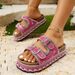 Summer Double Buckle Thick Soled Slippers Plus Size Rhinestone Hemp Rope Beach Sandals For Women_vogvips.com