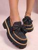 European And American Cross-border Women's Loafers, Size, New Style With Bow, Thick-soled Platform, British Style,_vogvips.com