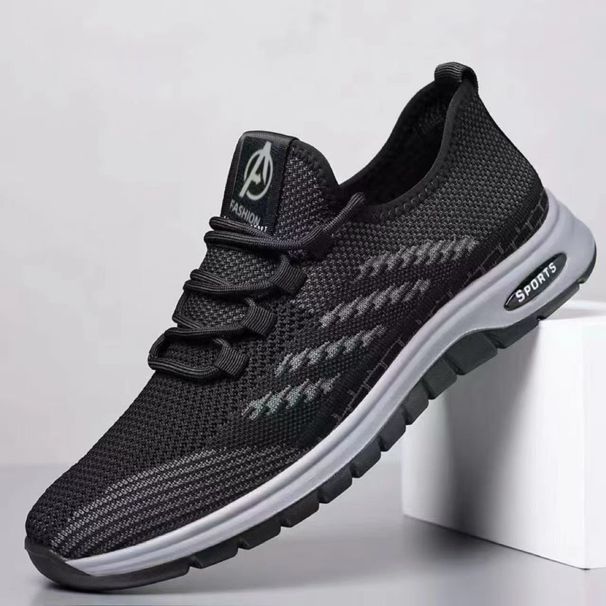 Euro Step Men's Casual Breathable Mesh Sneakers Summer Lightweight Lace-up Running Middle-aged And Elderly Slip-on Dad Shoes_vogvips.com
