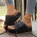 Plus Size Studded Platform Sandals Open Toe Thick Sole Belt Buckle Slip On Beach Summer Style Shoes For Women_vogvips.com