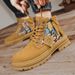 Men's Chunky Sole Side-Zip Ankle Boots - Classic British Style Leather Work Boots With Anti-Slip & Height Increase (Yellow, Khaki, Sand)_vogvips.com