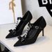 1826-AH83 European And American Style Party Bowknot Studded T-strap Pointed High-heeled Suede Sexy Women's Shoes_vogvips.com