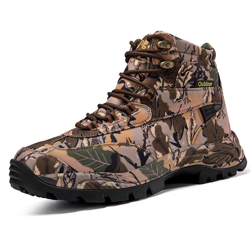 High-top Boots Men Anti-slip Lace-up Shock-absorbing Casual Shoes Men Wear-resistant Outdoor Comfortable Hiking Shoes Men_vogvips.com