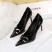 Women's Pointed Toe Stiletto Heels - Ultra High Heel Dress Pumps With Buckle Detail In Green, Black & Nude | Sizes 34-43 | Office & Evening Wear_vogvips.com