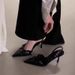 Black Pointed-toe High-heeled Shoes For Women, Summer 2026 New Model, Unique Design With Belt Buckle, Thin Heel, Back_vogvips.com
