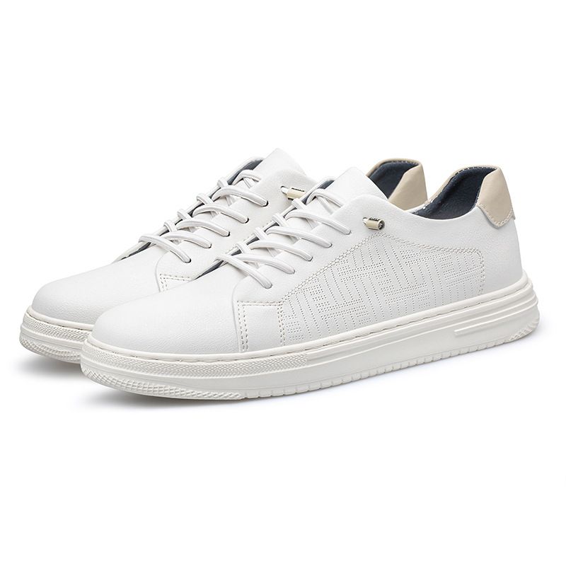Men's Round Head Board Shoes Cowhide Surface Breathable Small Hole Casual Little White Shoes Low-top Sports Men's Shoes_vogvips.com