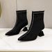 Women's High Heeled Ankle Boots Suede Pointed Toe Comfortable Casual Fashion Autumn New French Style Sexy Over-the-Ankle Rubber Sole Black_vogvips.com