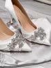 Autumn New Shallow Mouth Stiletto High End Rhinestone Satin Silver White French Wedding Bride Single Shoes_vogvips.com