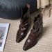 ~Chunky Heel Height-Increasing Street Style Short Boots Women's Shoes Spring Autumn 2025 New Pointed Toe Brown Western_vogvips.com