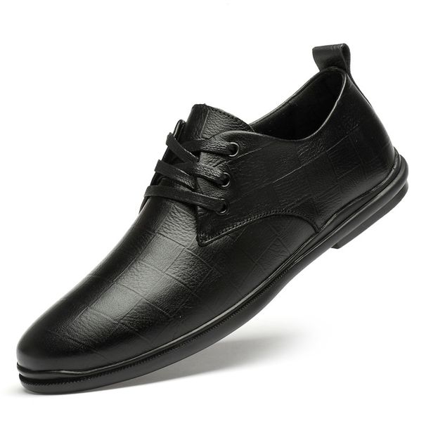 Casual Leather Shoes Men's Embossed Plaid First Layer Rubber Sole Professional Wear Work Shoes Pure Leather_vogvips.com