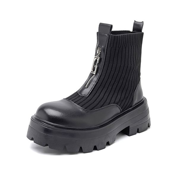 Thick-soled Heightening Retro Tooling Martin Boots Round Head Medium Heel Short Boots_vogvips.com