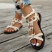 Flower Beaded Bohemian For Women Summer Roman Style Comfortable Flat Sandals Woman Lightweight Non Slip Beach Shoes_vogvips.com