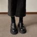 Women's new black leather slip-on loafers with thick soles_vogvips.com