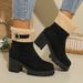 Winter Warm Plus Size Women's High Heeled Cotton Shoes Chunky Heel Platform Boots With Belt Buckle Fur Lined Toe_vogvips.com
