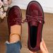 Plus Size Women's Red Leather Loafers French Style Flat Shoes Spring Autumn British Style Single Shoes_vogvips.com