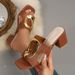 Women's Peep-Toe Slide Sandals – Stylish Casual Low-Heel Sandals With Metallic Accents Casual, Low Heeled, Metal Buckle, Niche Style Sandals_vogvips.com