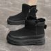Women's High-Top Winter Boots With Fleece Lining - Non-Slip Rubber Sole, Breathable PU Upper, Casual Snow Shoes For Cold Weather_vogvips.com