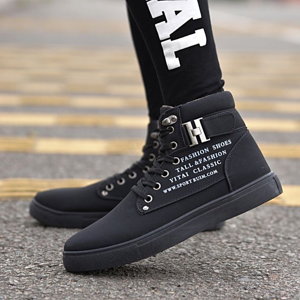 OUDINIAO Men's High-Top Canvas Casual Shoes - Retro Lace-Up Martin Boots With Anti-Slip Rubber Sole_vogvips.com