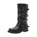 Inner Height Increase Thick Sole Belt Buckle Cuff Mid-Calf 2025 New Style Chunky Heel Slouch Riding Short Boots_vogvips.com