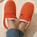 Plush Fleece-Lined House Slippers For Women & Men - Non-Slip Rubber Sole Winter Shoes With Striped Design (Gray, Navy, Brown, Green, Pink, Orange)_vogvips.com