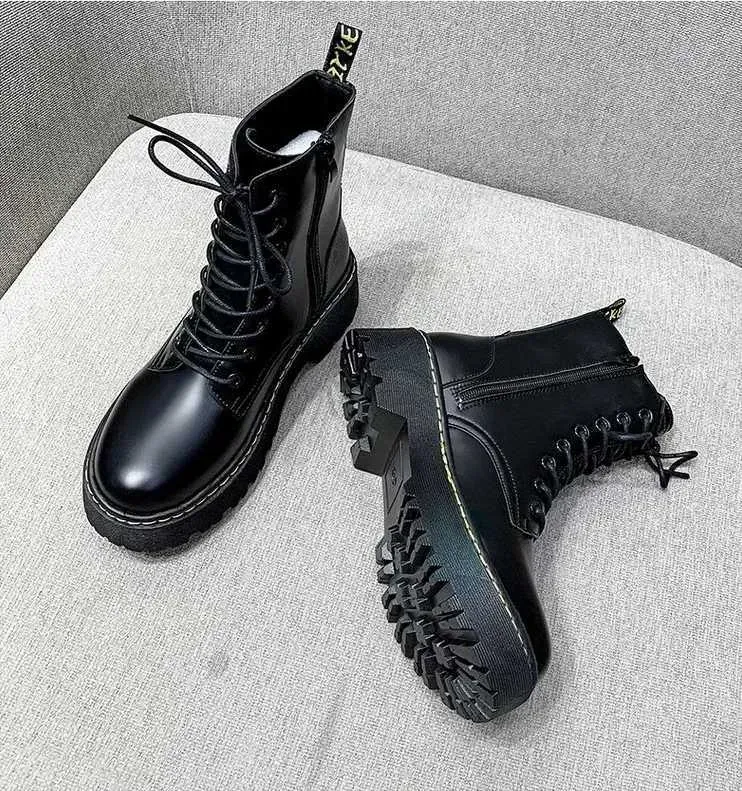 2024 Minimalist Lace-up Combat 5Cm Heel Platform Women Boots British Style Thick Sole Increase Height Casual BootsF2407_vogvips.com