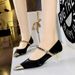 Fashion elegant light luxury party women's shoes medium heel shallow mouth pointed metal chain with a single shoe_vogvips.com