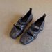 Sheepskin Version Square Head Bow Sports Ballet Shoes Cross Buckle Shallow Mouth Genuine Leather Retro Mary Jane Shoes_vogvips.com