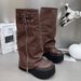 Women's Shoes Genuine Leather Big Head Trouser Boots Hot Girl Pile Boots Thick Bottom Boots Not Above The Knee High Boots High Knight Boots_vogvips.com