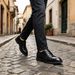 Men’s Black Wrinkled Leather Derby Dress Shoes, Lace Up Formal Business Wedding Oxford Footwear_vogvips.com
