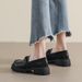 Platform Loafers Women's One-pedal Black Retro Small Leather Shoes College Style Soft-soled Single Shoes_vogvips.com