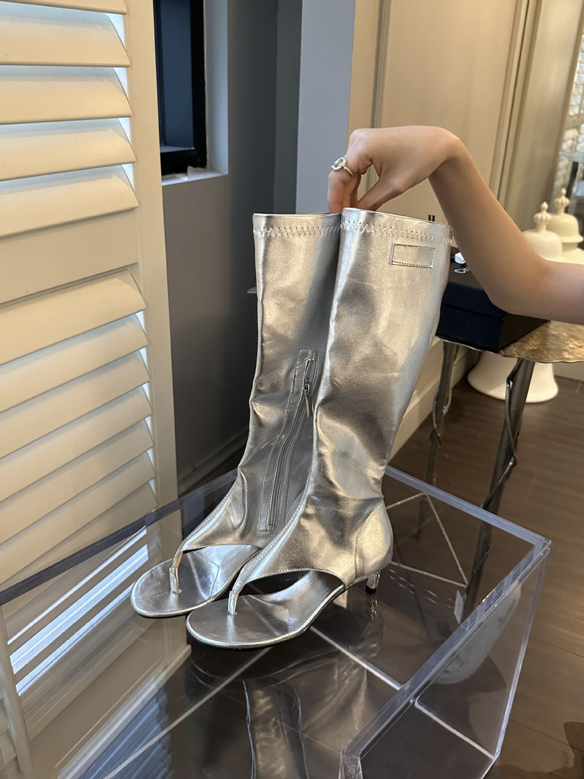 2024 Spring and Autumn New d Side Zipper Personalized Pinch Toe High Heel Cool Boots Herringbone Roman Sandals for_vogvips.com