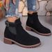 Black Martin Autumn Winter New Large Size Slip-On Short Trendy Round Toe Square Heel Mid-Calf Boots Women's Shoes_vogvips.com