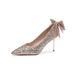 MTX 6681-18B French Crystal Bow High Heels Elegant Socialite Party Xiuhe Sequin Bride Bridesmaid Shoes_vogvips.com