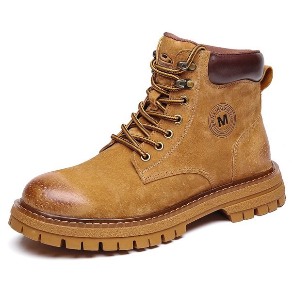 BUFFNY Men's Genuine Leather Retro Suede Boots - Mid-Cut Vintage Chunky Sole Martin Boots For Street Fashion_vogvips.com