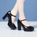 wangjia Wangjia Zhuonila High Soft Cowhide Waterproof Platform Genuine Leather Chunky Heel Work Round Toe Performance_vogvips.com