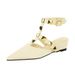 599-19 French Style Wedge Heel Pointed Toe Sandals For Women Classic Rivet Design One-Strap Comfortable Closed-Toe_vogvips.com