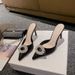 Spring And Summer Pointed Head Round Buckle High Heel Single Shoes Satin Rhinestone Bag Head Thin Heel Cool Slippers Women_vogvips.com
