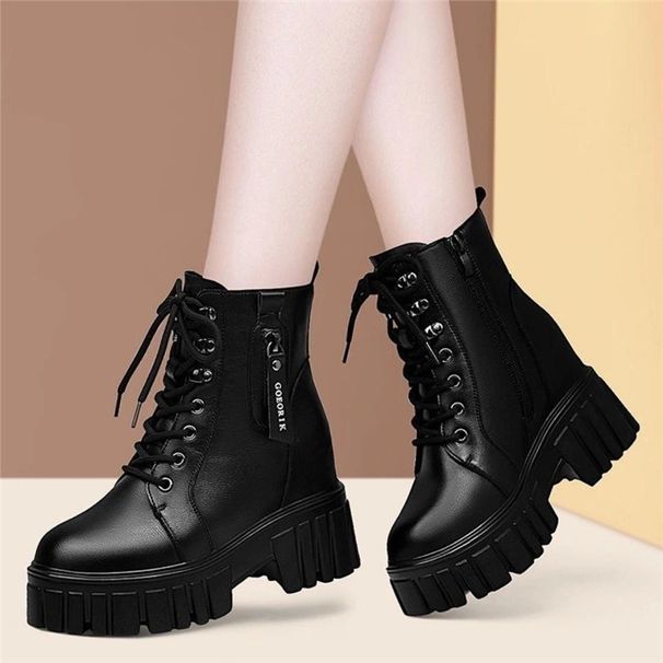 Women's Martin With Fleece Lining 2025 Autumn Winter Thick Sole Short For Petite Women Height Increasing British Style_vogvips.com