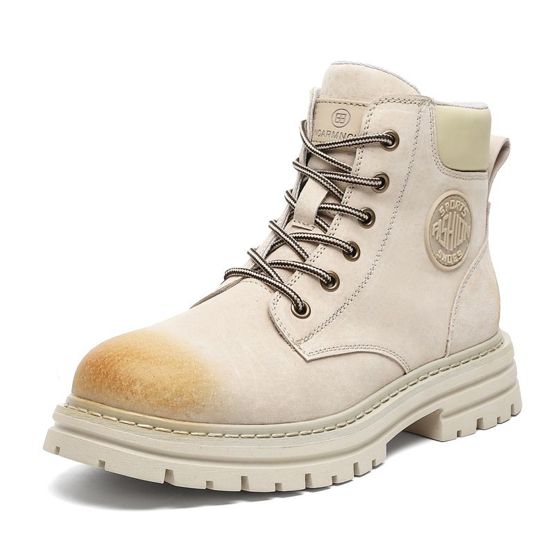 Beige Martin Boots Leather Niche Retro Style Tooling Boots Short Boots Men_vogvips.com