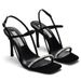 Sandals 2024 Summer Thin Square Head Black Rhinestone High Heel Design Sense Fashion Women's Shoes_vogvips.com