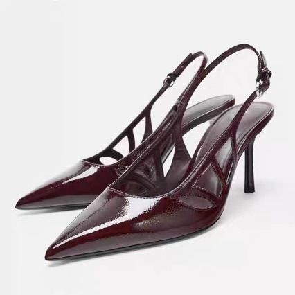 2025 New Women's Shallow-Toe Sandals With Patent Leather Effect, Pointed Toe High-Heel Mules, European American Style,_vogvips.com