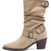 Women's Retro French Style Pointed Toe Chunky Heel Boots With Belt Buckle Detail, Stacked Mid-Calf Boots For Winter Sizes 35-40 Mid Tube Stacked Boots_vogvips.com